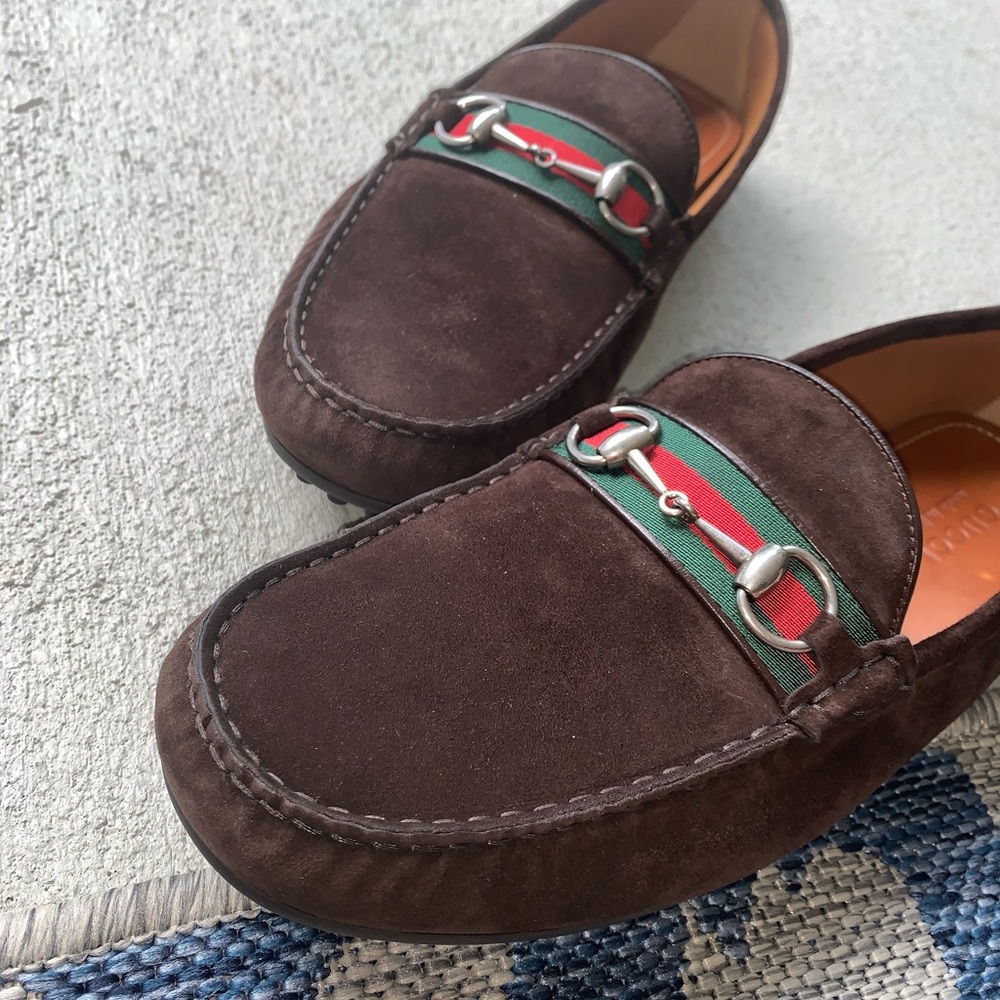 Brown Gucci suede loafers!